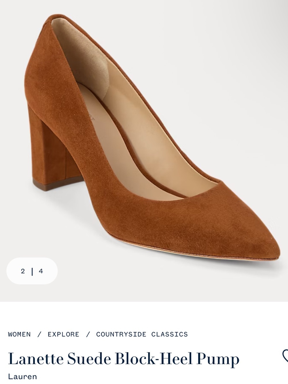 Ralph Lauren Lanette Suede Pointed-Toe Block Heel - Brown